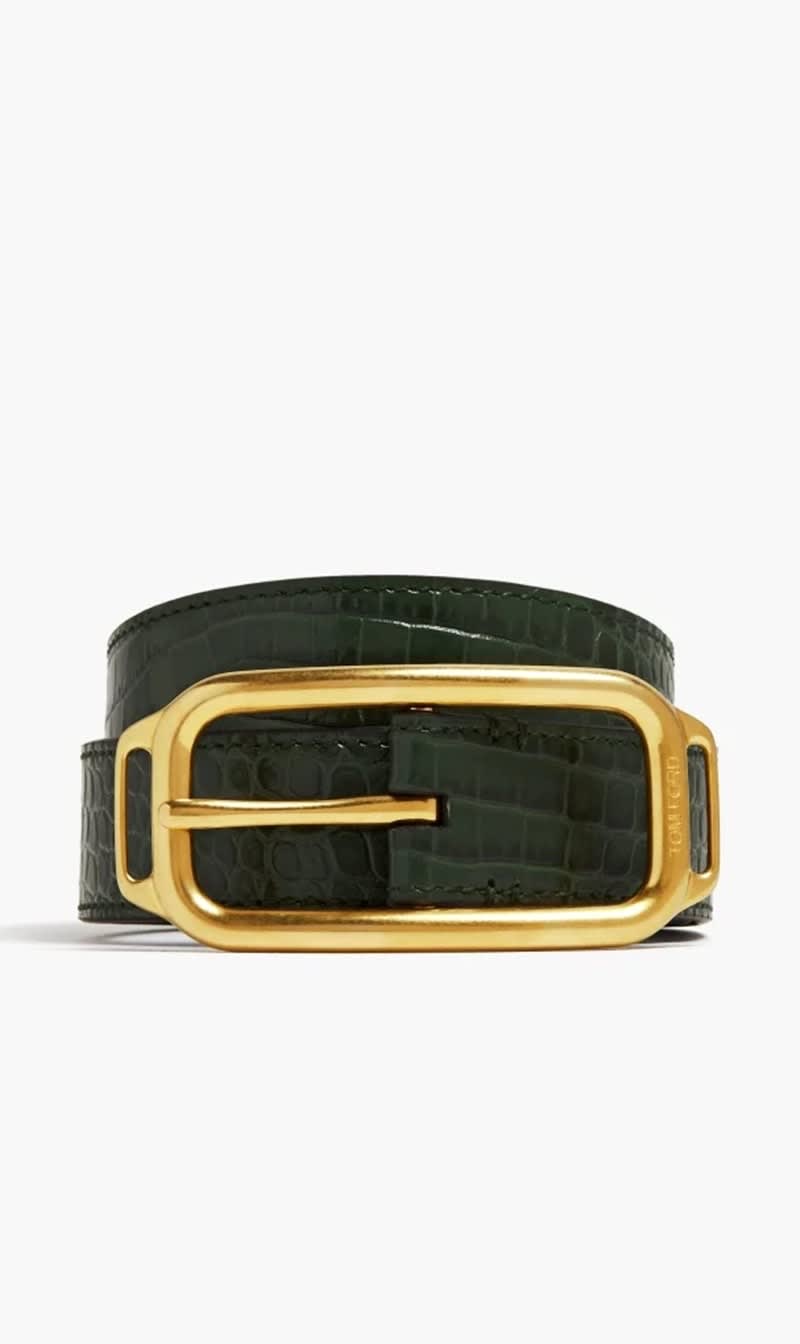 

Tom ford Green Printed Croc Stadium Buckle Belt 30 Mm for Men | The Deal Outlet
