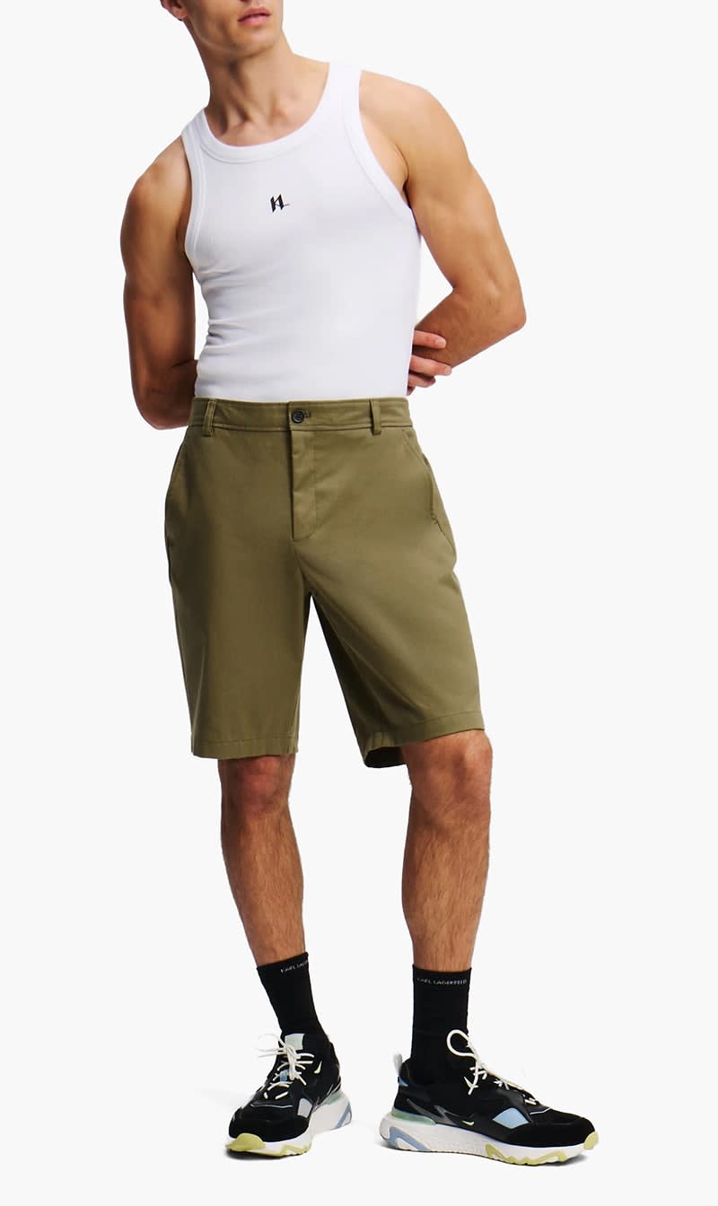 Karl Lagerfeld Green Embroidery Chino Shorts for Men