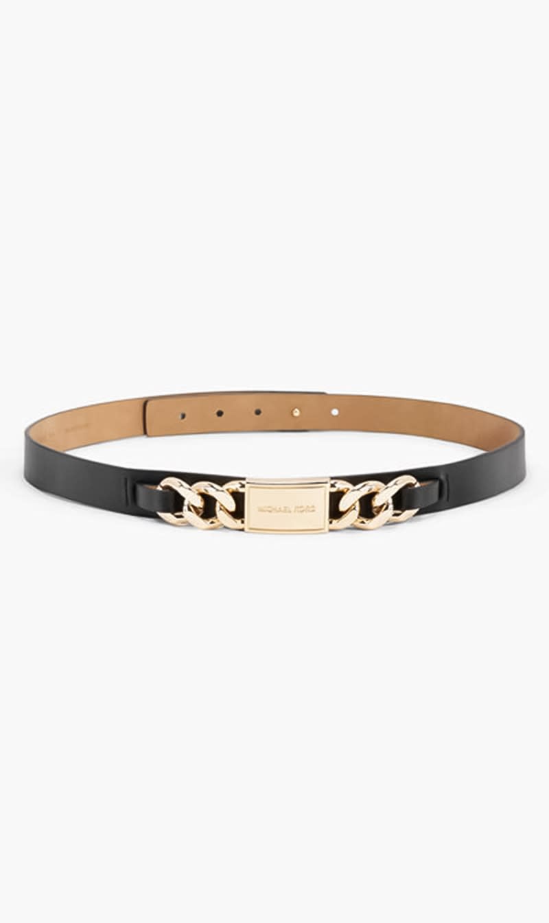 

Michael Kors Black Non-reversible Waist Belt With Chain Detail for Women | The Deal Outlet