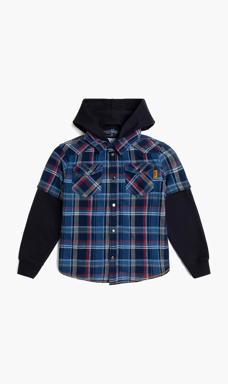 

Chequered Long Sleeve Hoodie, Blue