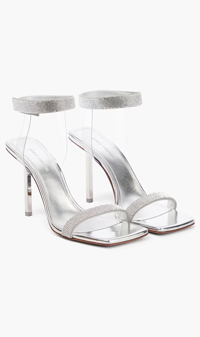 

Amina Muaddi Silver Rih Mirrored Sandals for Women | The Deal Outlet