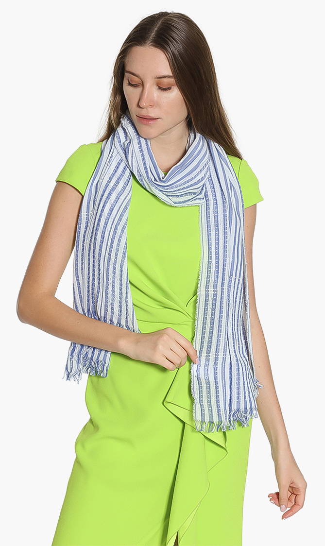 

Weekend Maxmara Blue Piovra Stripes Scarf for Women | The Deal Outlet