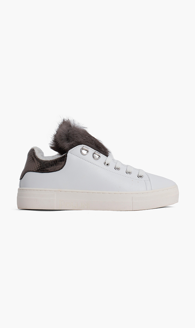 

Pollini Leather Fur Tongue Sneakers