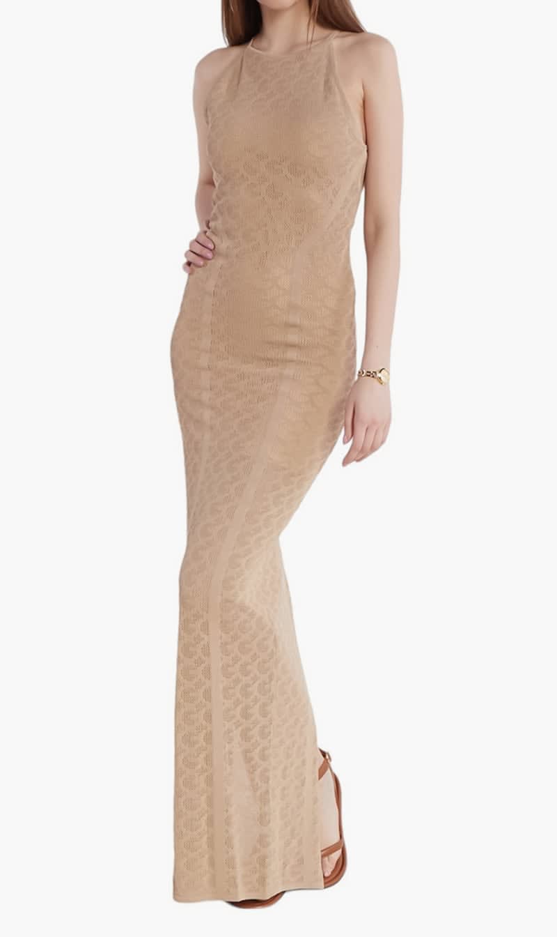 

Guess Beige Belle Logo Sl Long Dress Swtr for Women | The Deal Outlet