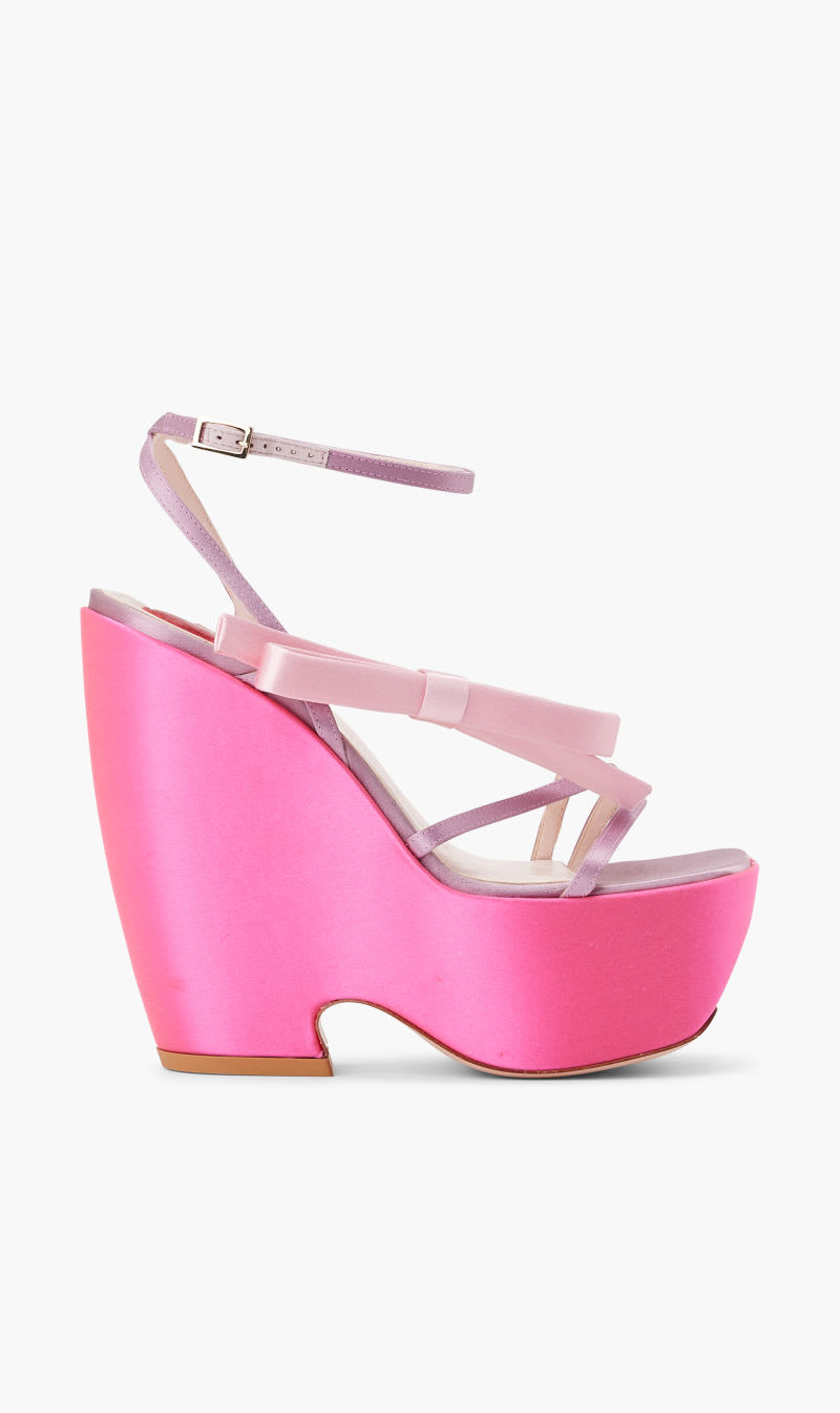 

Roger Vivier Pink Choc Bow Wedge Sandal 140 for Women | The Deal Outlet