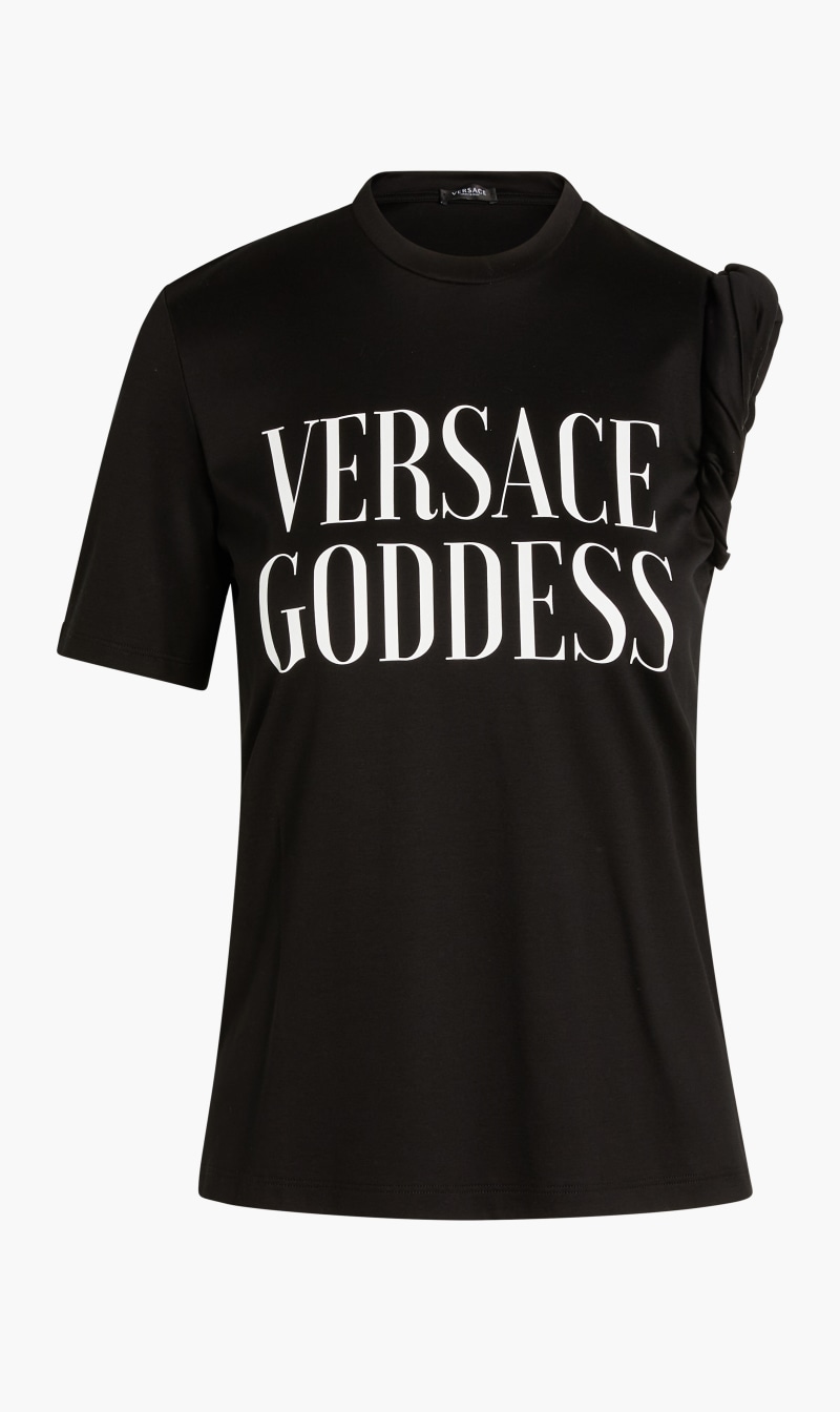 

Versace Black Tshirt Rn Asym Slv Fitted Jersey Versace Goddess for Women | The Deal Outlet