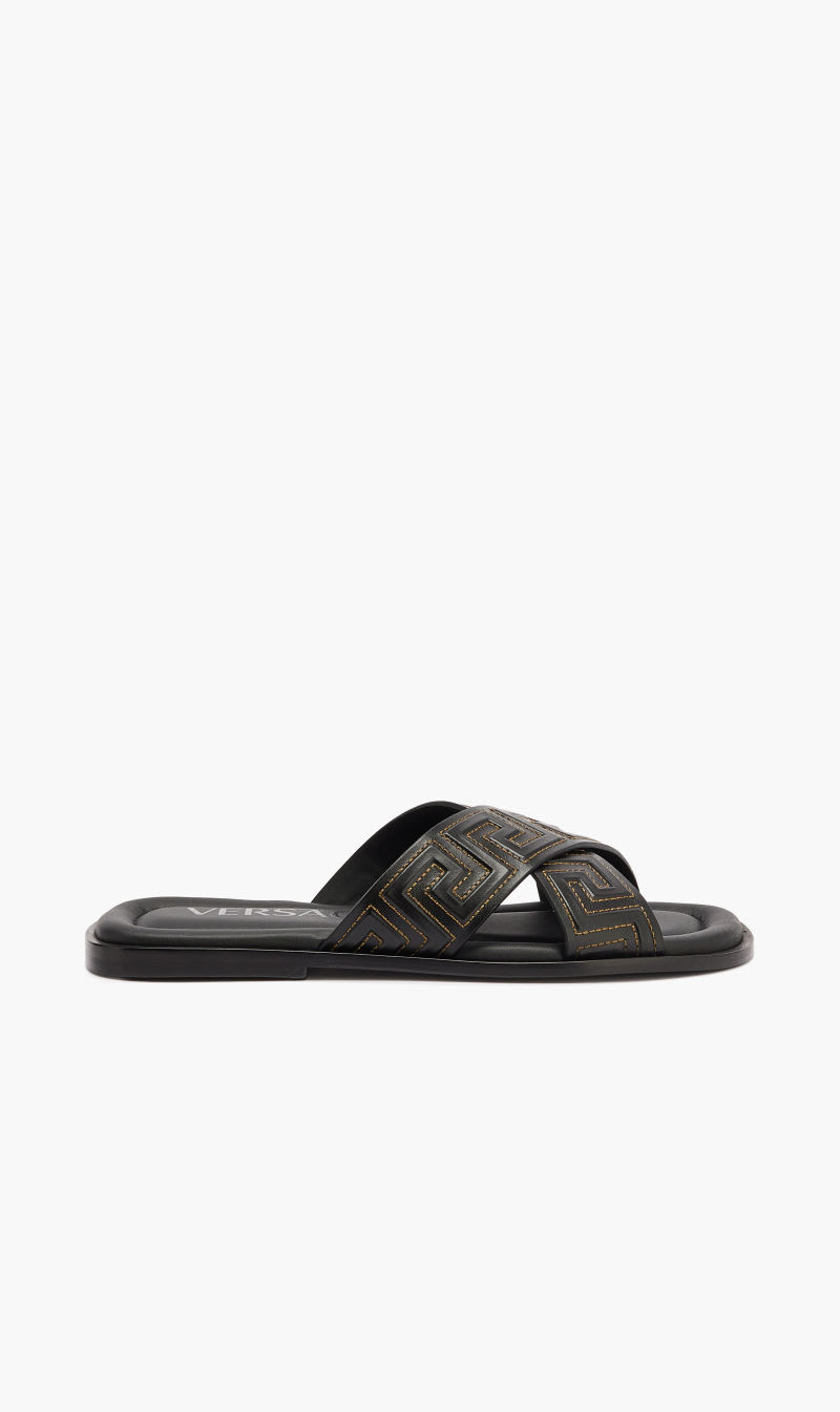

Versace Black Sandals Xover Greca Strap Lthr for Men | The Deal Outlet