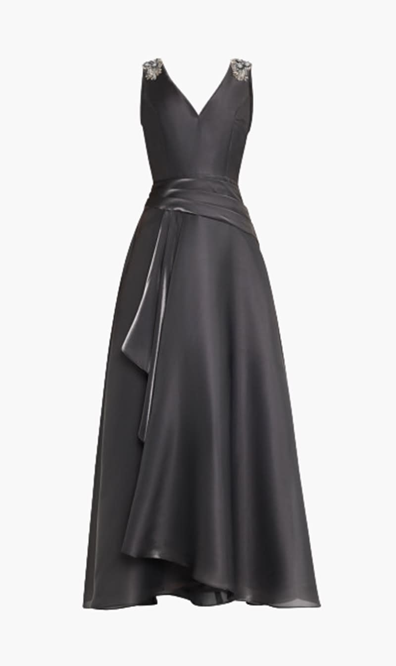 

Aidan Mattox Grey Bead Embellished Iridescent Organza Gown for Women | The Deal Outlet