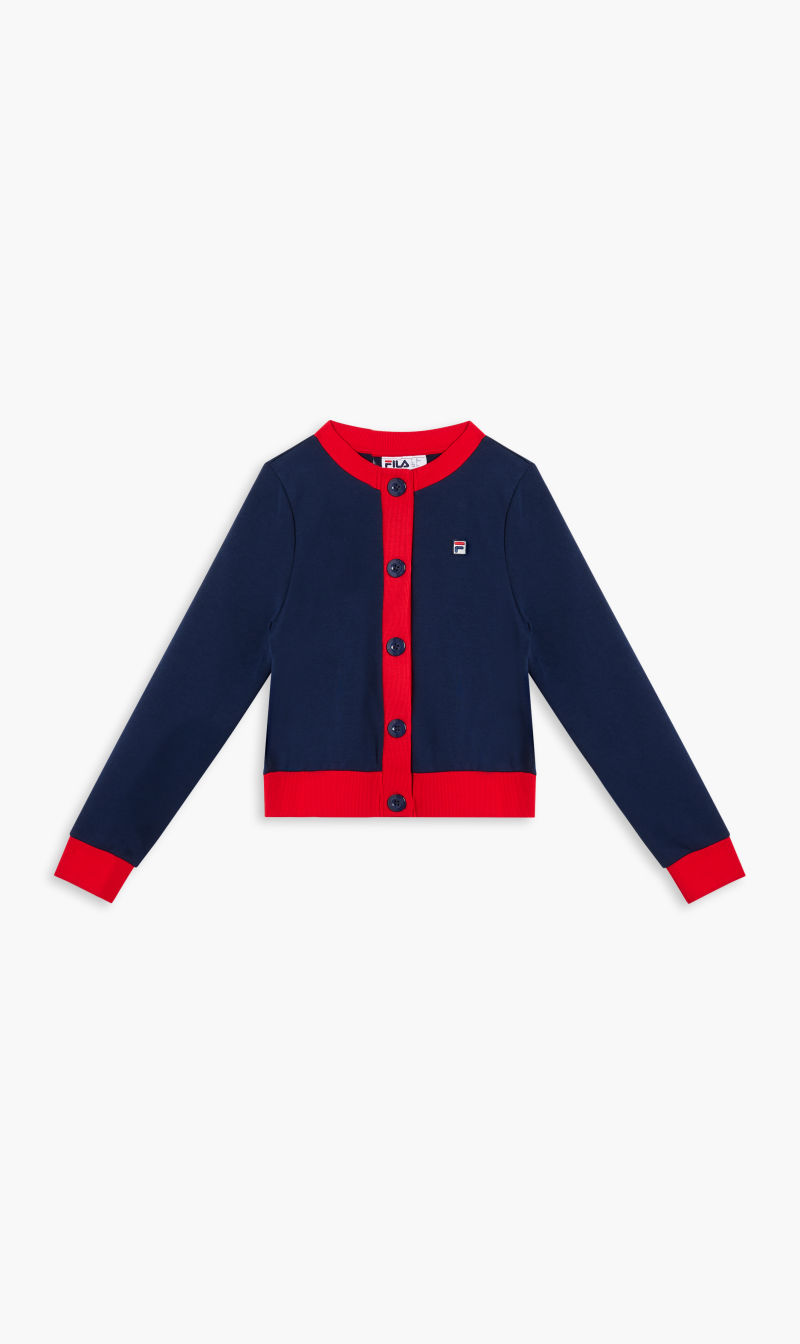 

Fila Blue Stripe Detial Cropped Knit Cardigan for Women | The Deal Outlet
