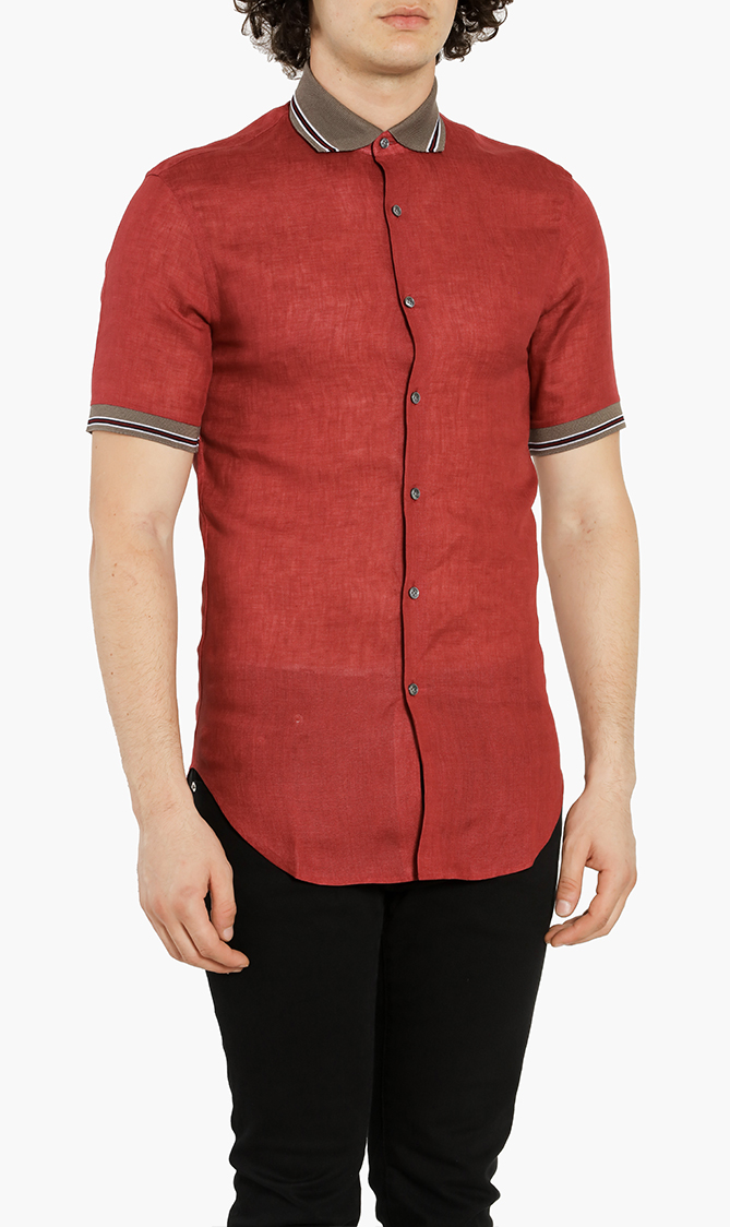 

Slim Fit Ribbed Collar Shirt