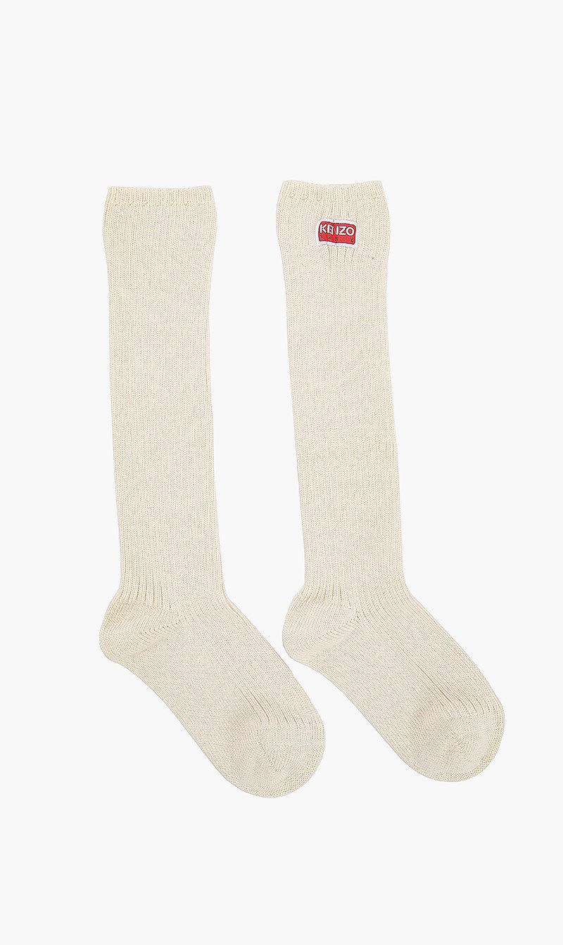 

Ribbed Cotton High Socks, White