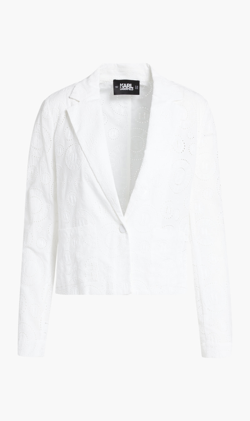 

Karl Lagerfeld White Broderie Anglaise Blazer for Women | The Deal Outlet