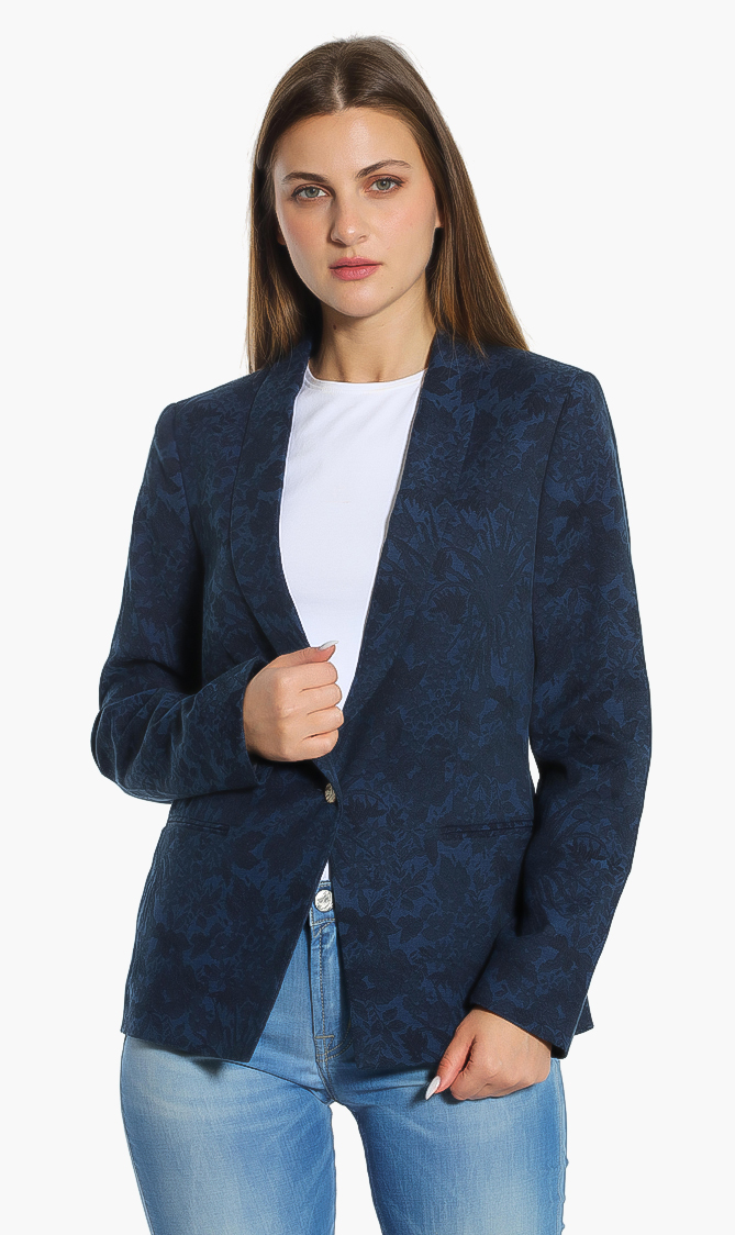 Jacquard Shawl Lapel Blazer, Blue
