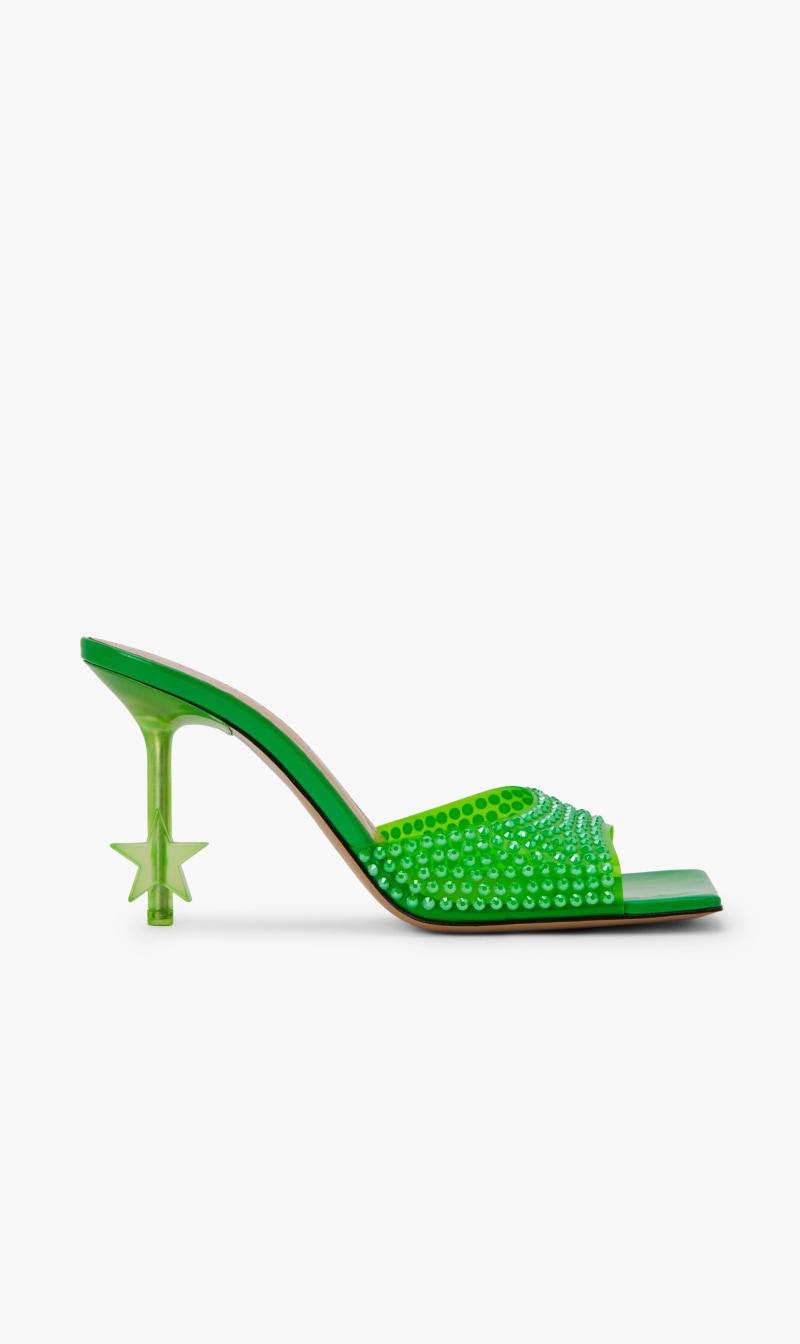 

Fluo Green Crystal Embellished Star Mules 95mm