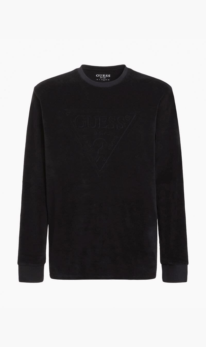 

Guess Black Ls Bsc Velour Logo Tee for Men | The Deal Outlet