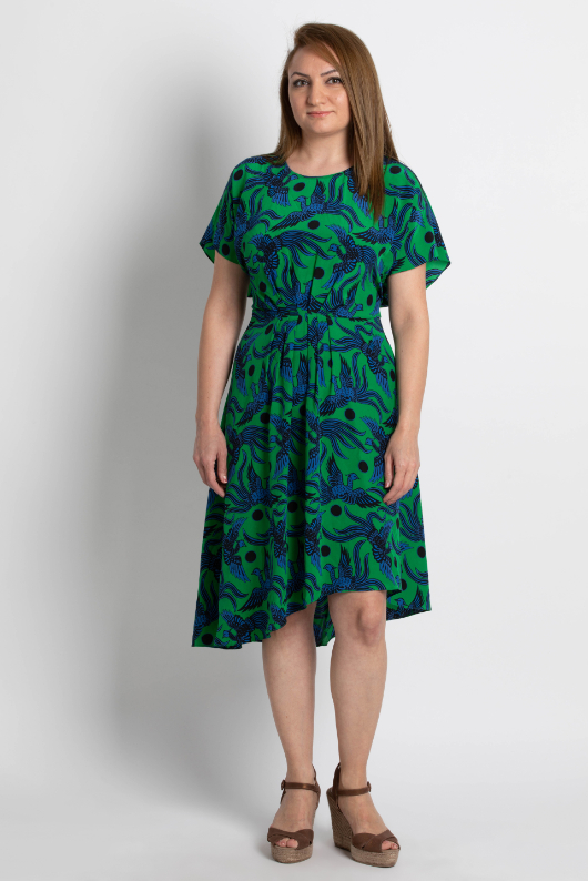 

Kenzo Asymmetric 'flying Phoenix' Silk Dress