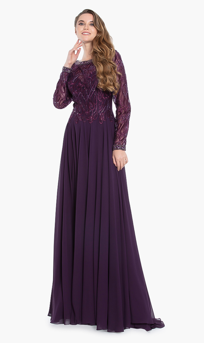 

Terani Couture Beaded Illusion Embroidered Gown