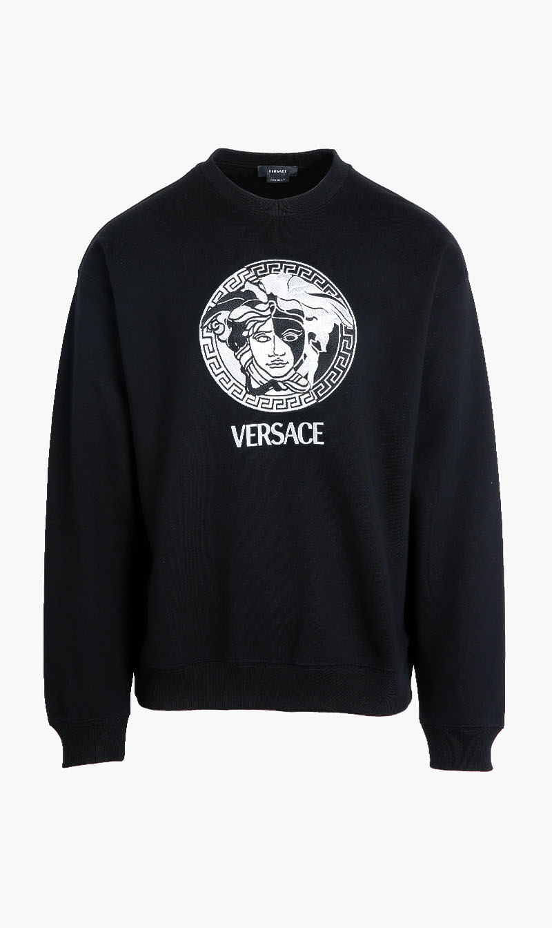 

Sweatshirt Tessuto Felpa Garzata Con Ricamo Medusa A Tre Fili, Black