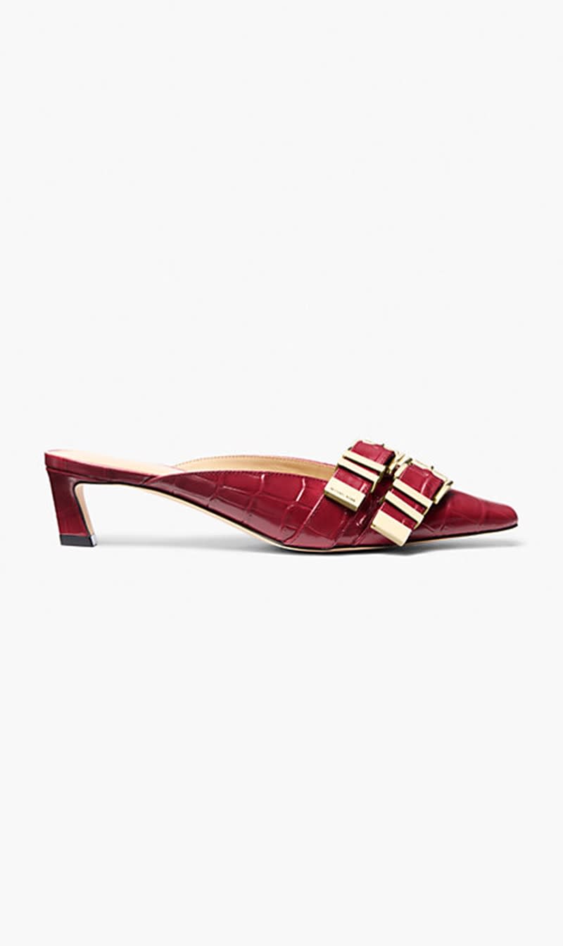 

Michael Kors Red Darrington Crocodile Embossed Leather Mule for Women | The Deal Outlet