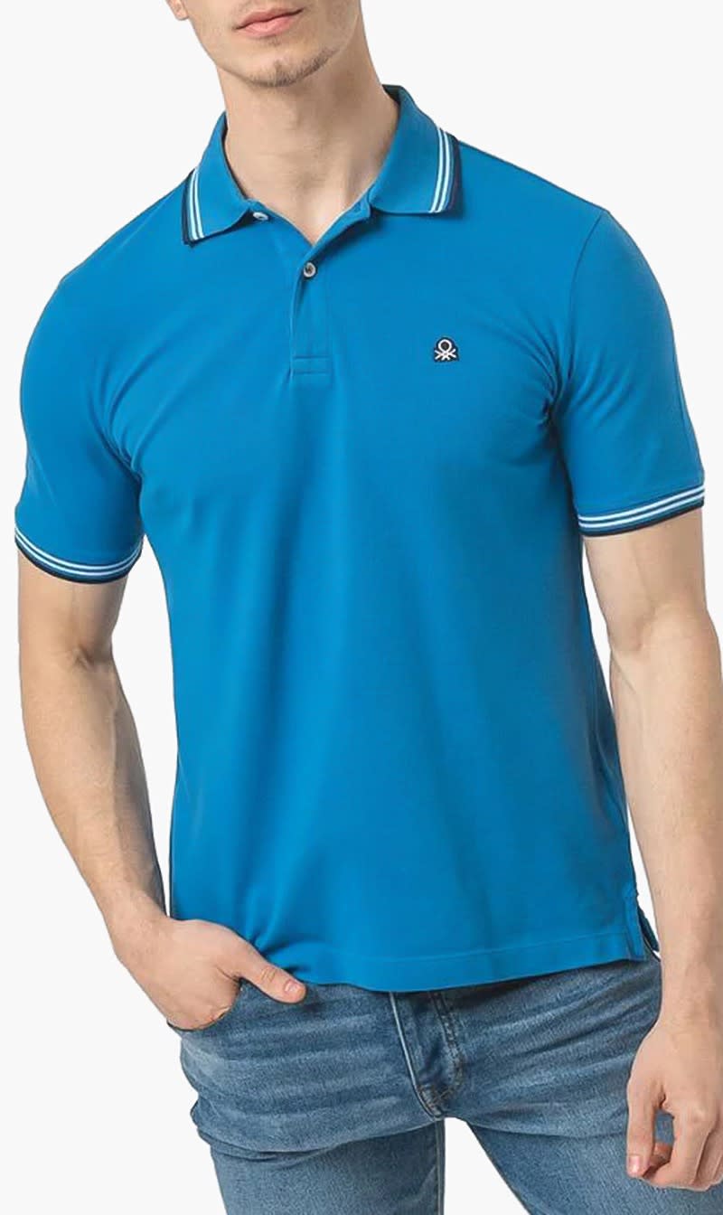 United Colors Of Benetton Light Blue Stretch Cotton Polo Shirt for Men