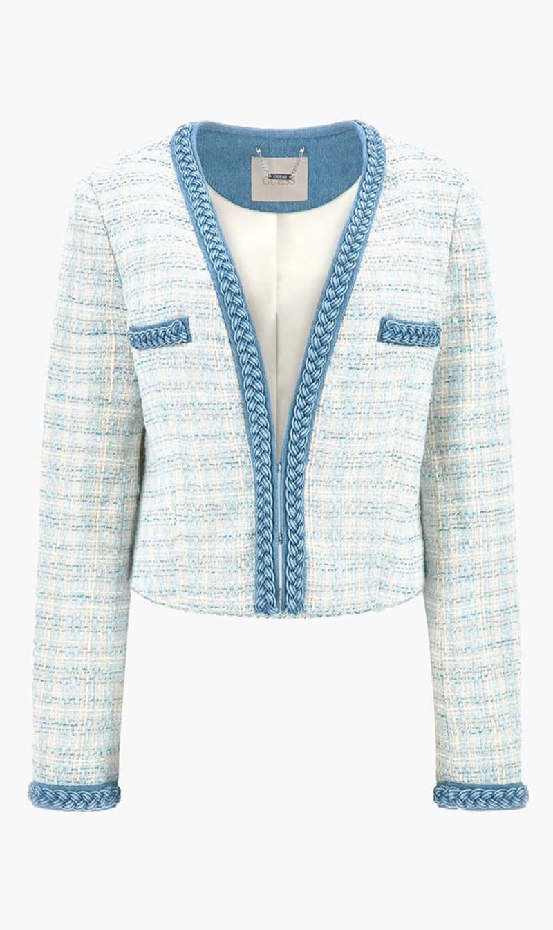 

Guess Blue Tosca Braid Boucle Jacket for Women | The Deal Outlet