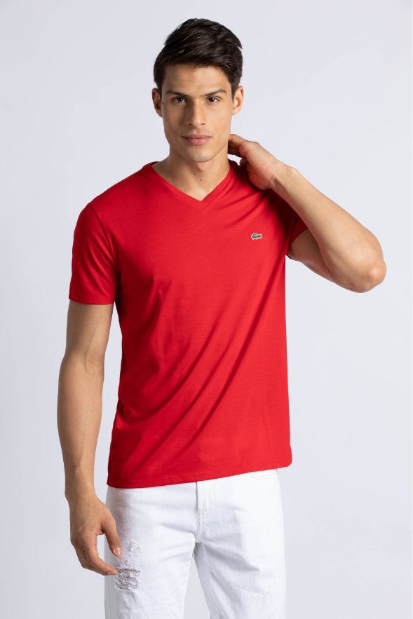 

Lacoste Red V-neck Regular Fit T-shirt for Men | The Deal Outlet