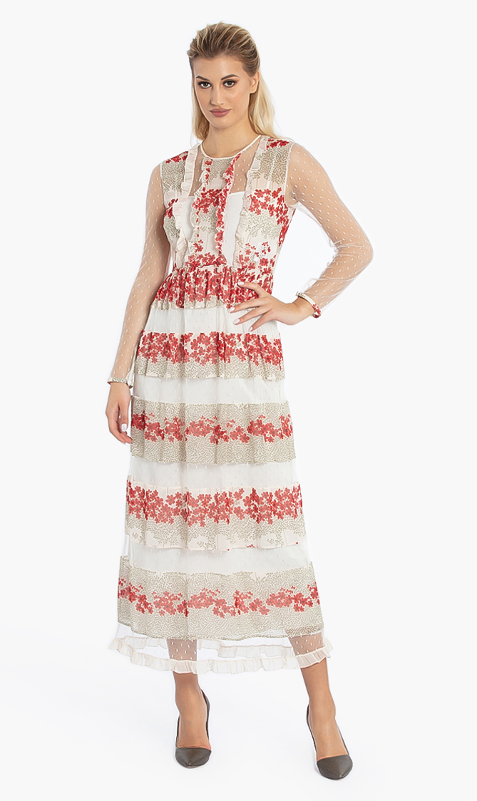 

Red Valentino Floral Print Tulle Maxi Dress