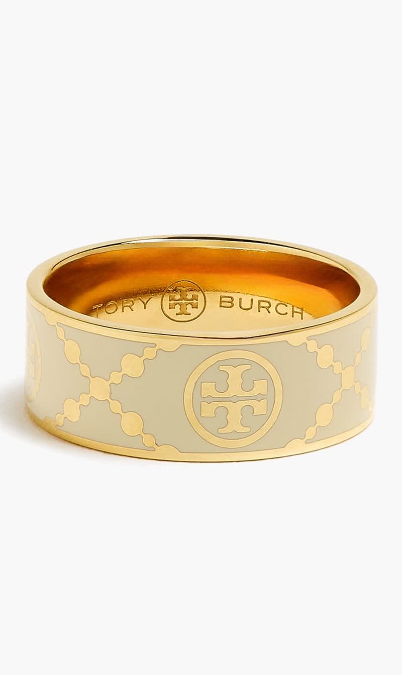 Tory Burch White T Monogram Enamel Ring for Women