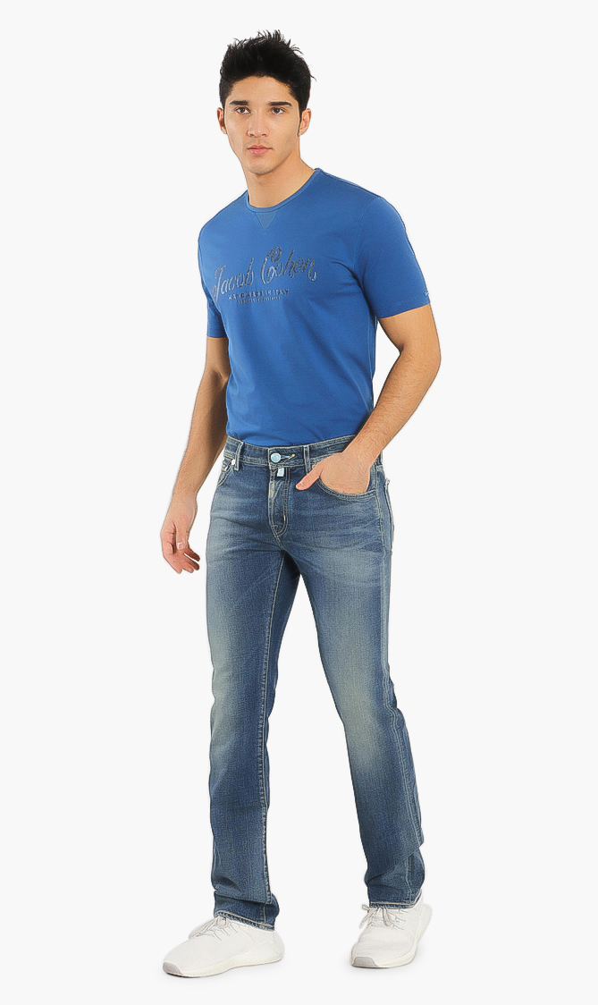 

Button Fly Tailored Jeans, Blue