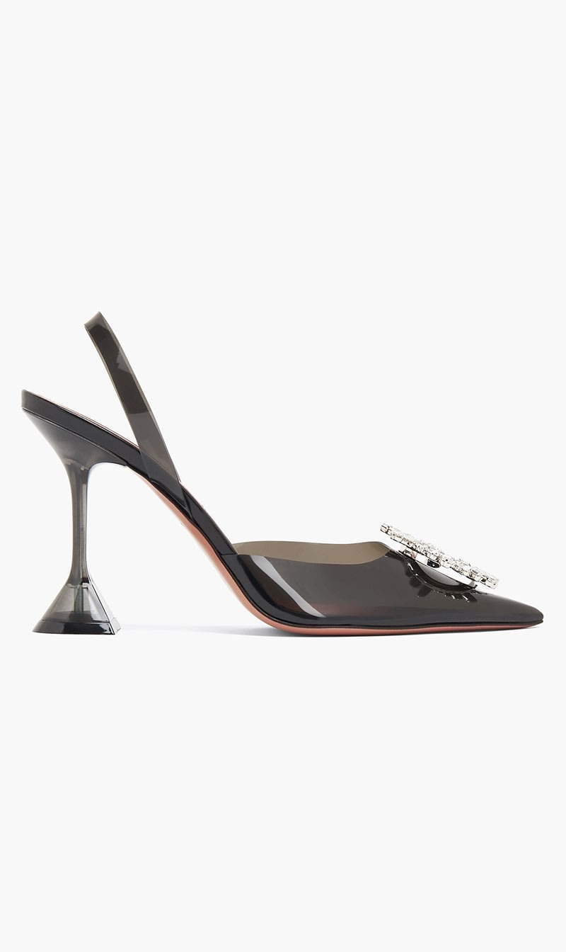

Amina Muaddi Black Begum Glass Sling Pumps for Women | The Deal Outlet