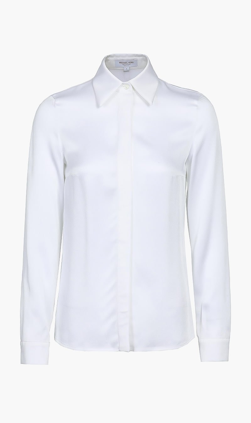 

Michael Kors White Solid Optic White Collared Shirt for Women | The Deal Outlet
