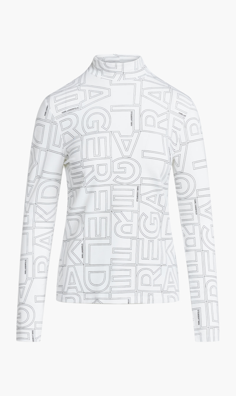 

Karl Lagerfeld White Square Aop Lslv Top for Women | The Deal Outlet