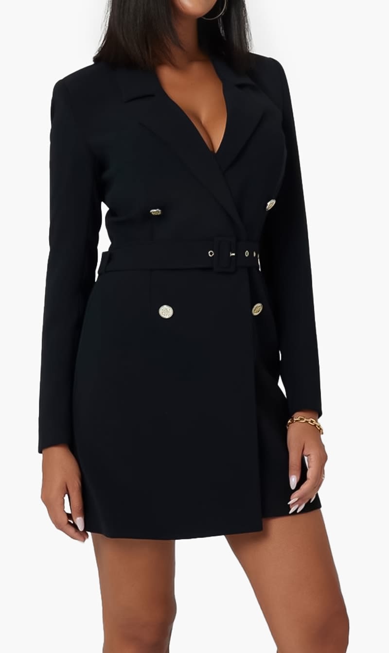 

Guess Black Leonie Blazer Belted - Recy Poly Structured Str Crepe for Women | The Deal Outlet