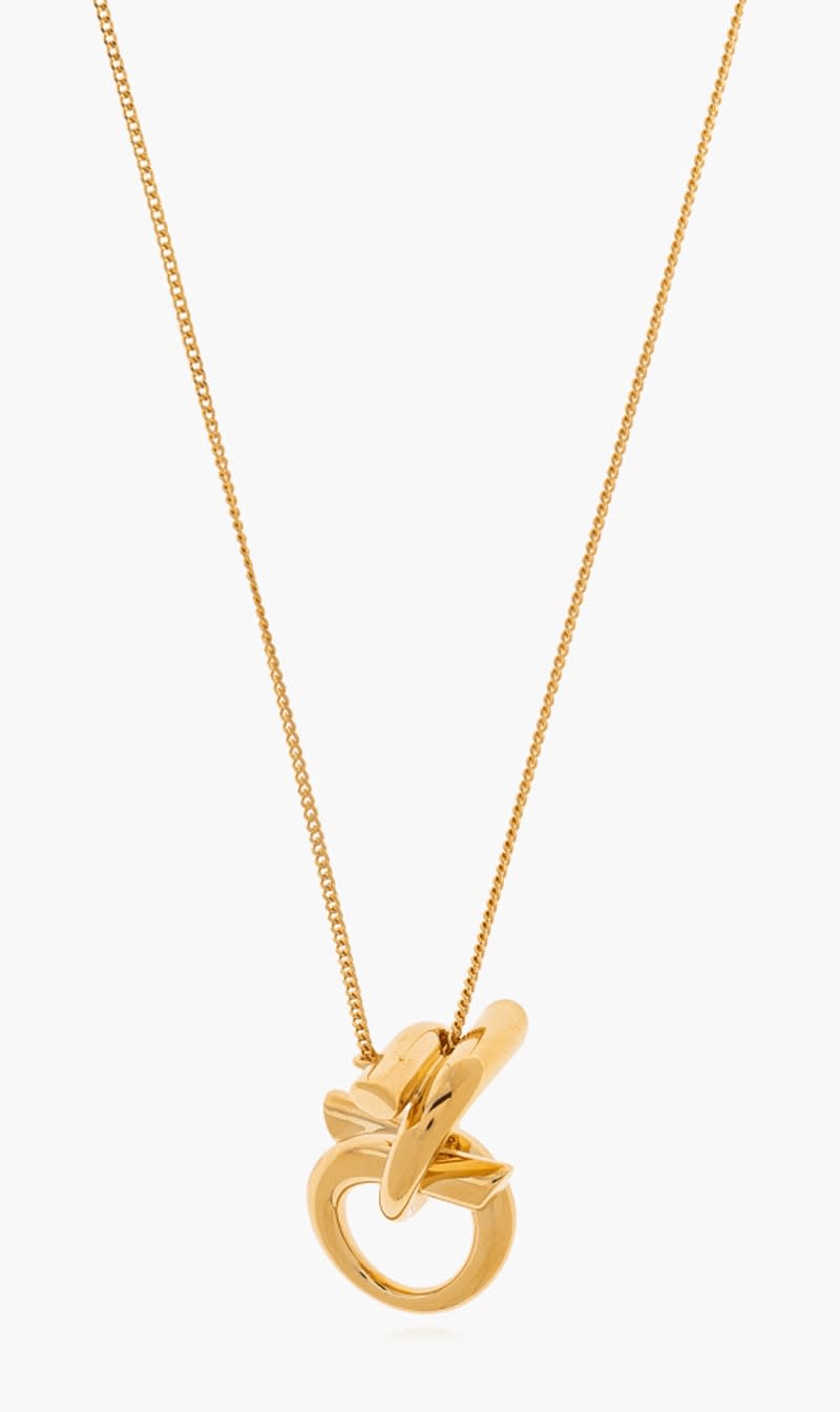 Ferragamo Gold Engraved Logo Pendant Necklace for Women