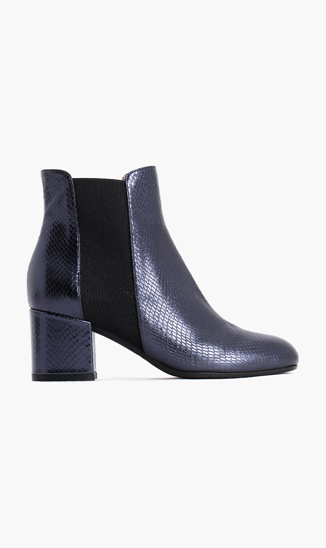 

Snake Effect Leather Ankle Boots, Blue