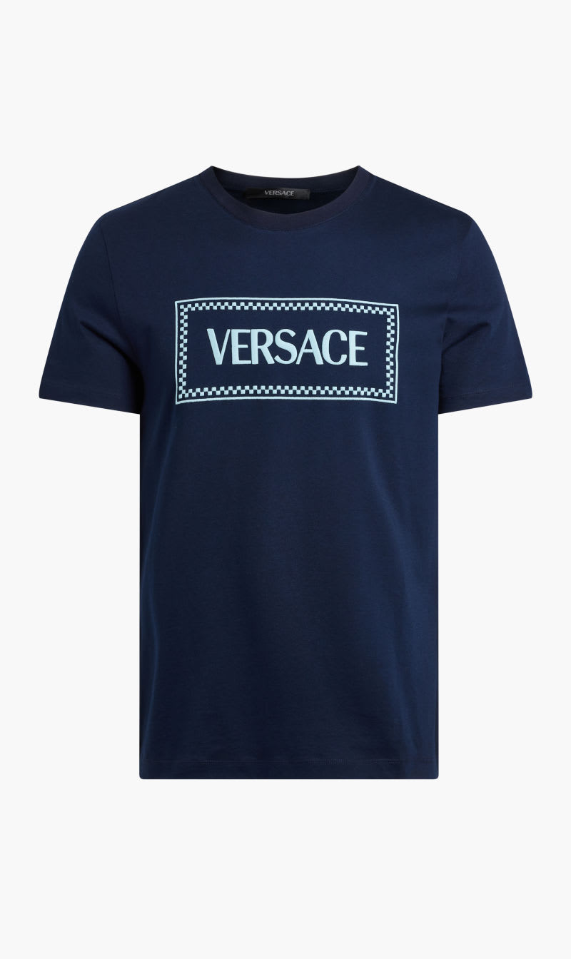 

Versace Blue T-shirt Compact Cotton Jersey Fabric + Versace Label Logo Embroidery for Men | The Deal Outlet