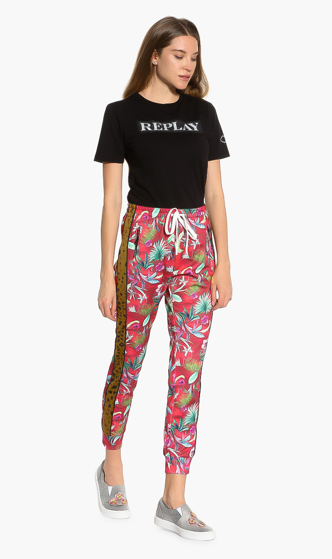 

Floral Print Jogger Pants, Red