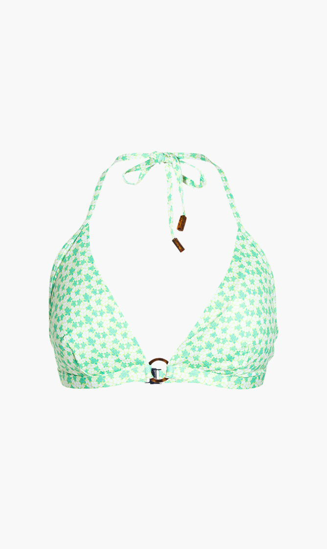 

Flechett Turtle Print Halter Bikini Top, Green