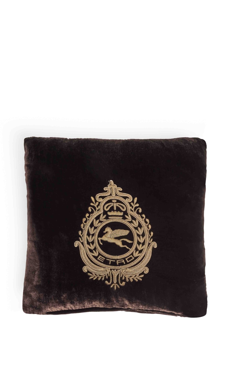 

Etro Brown Crest Embroidered Cushion | The Deal Outlet