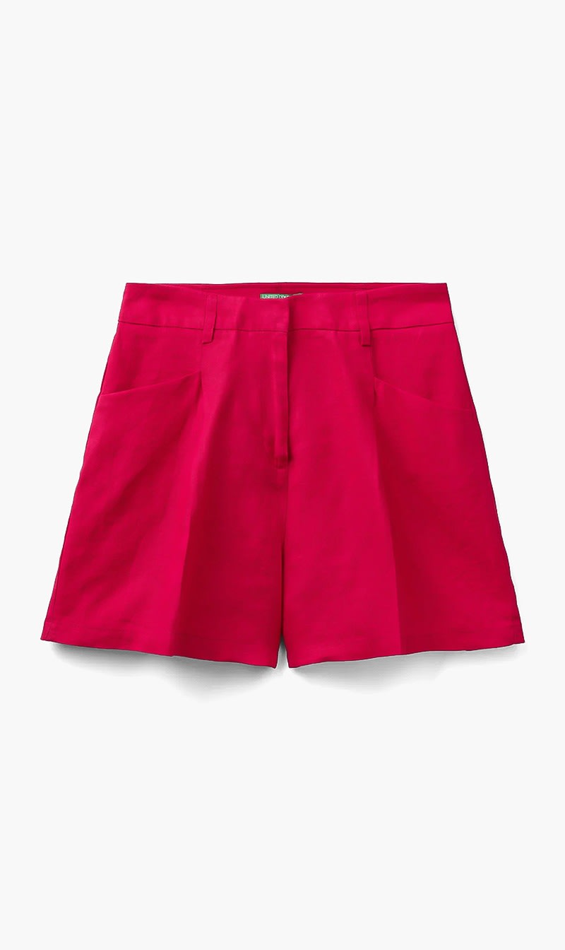 Red United Colors Of Benetton Pink Pure Linen Bermuda Shorts for Women
