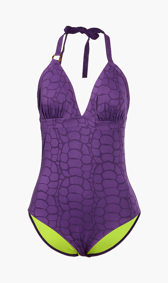 

Feeric Turtle Shell Halter One-piece Swimsuit, Purple