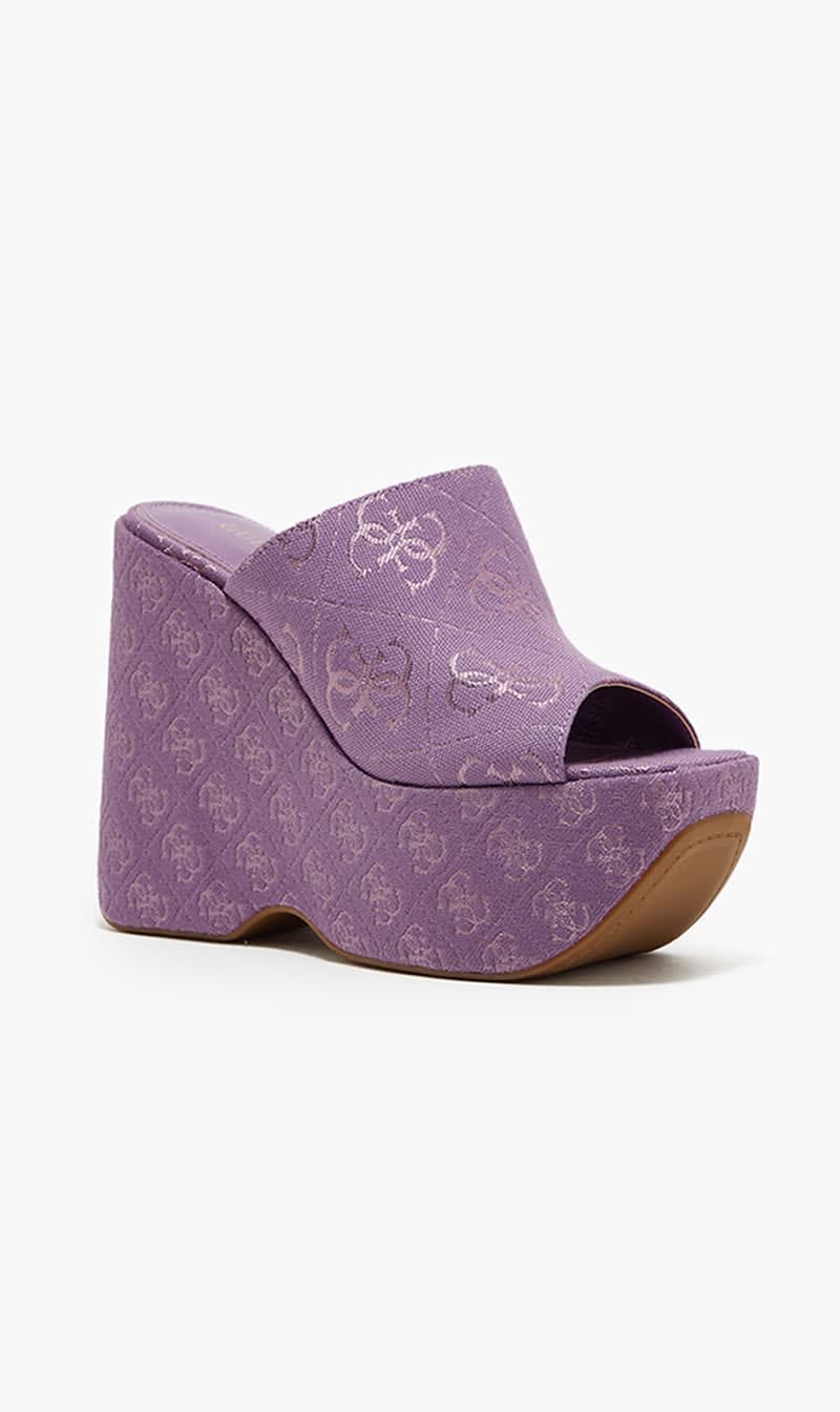 

Guess Blue Monogram Pattern Wedge Sandals for Women | The Deal Outlet