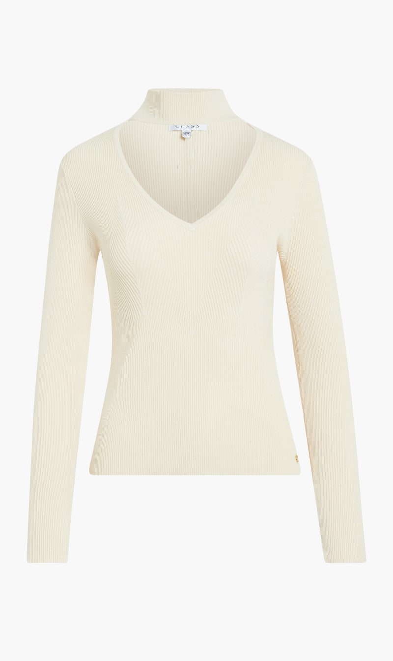 

Guess Beige Long Sleeve Micro Sequin Sweater for Women | The Deal Outlet