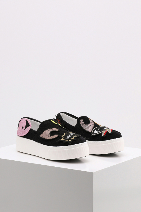 Kenzo Black Sipon Sneakers With Velcro Stickers