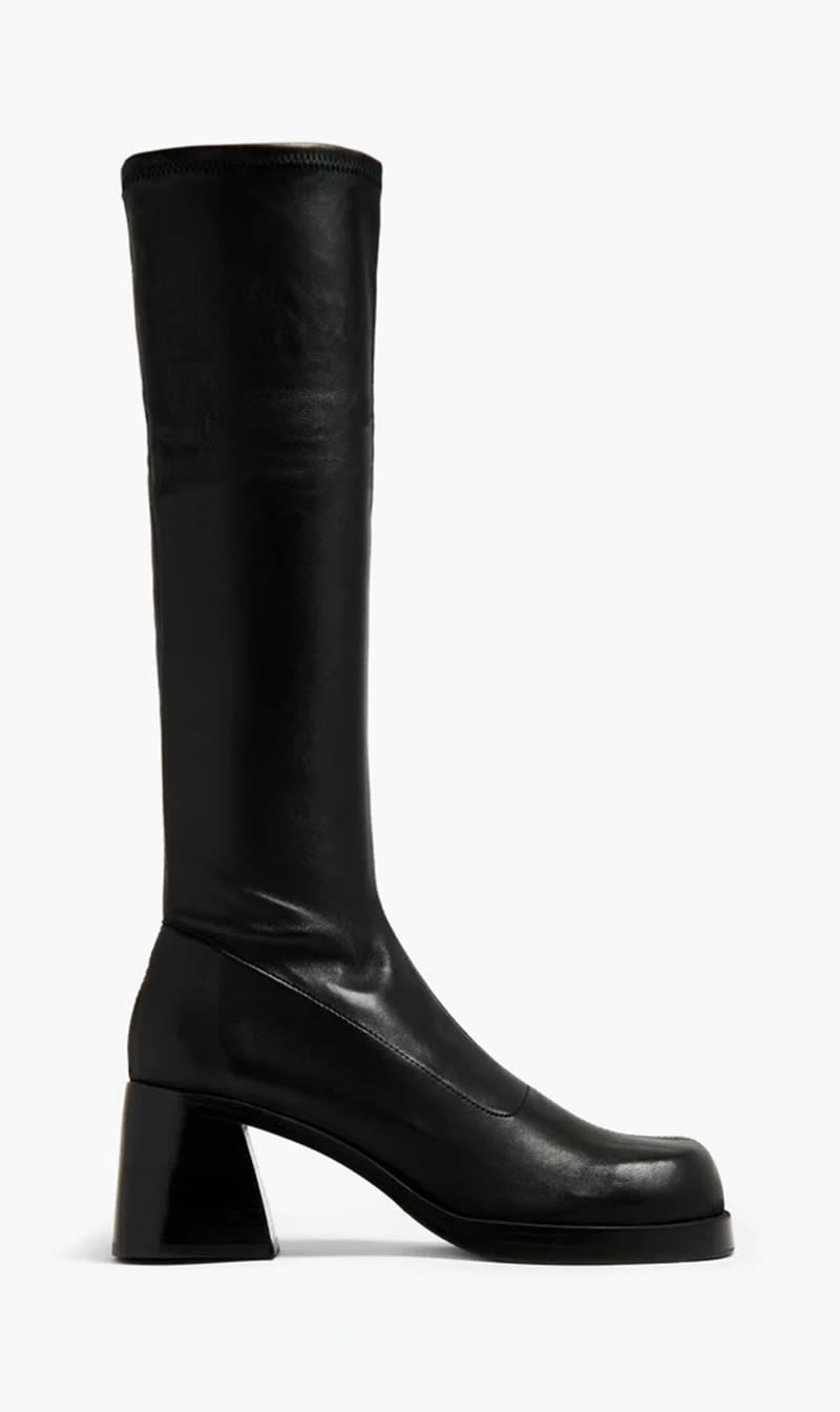 

Miista Black Hedy Stretch Tall Boots for Women | The Deal Outlet
