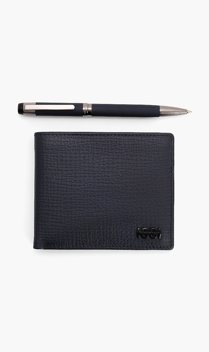 

Cerruti Textured Leather Bi-fold Wallet And Thames Ballpoint Pen Set
