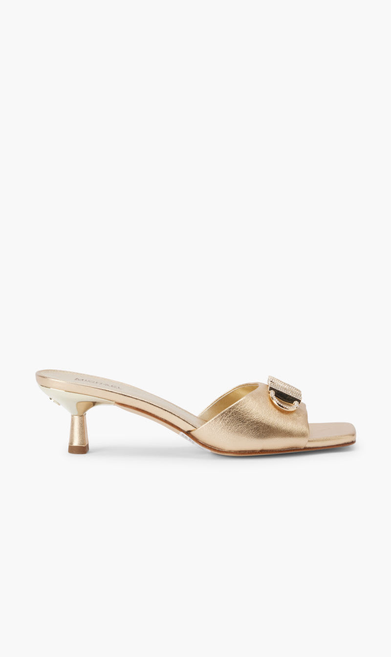 

Michael Kors Gold Amal Kitten Sandal for Women | The Deal Outlet