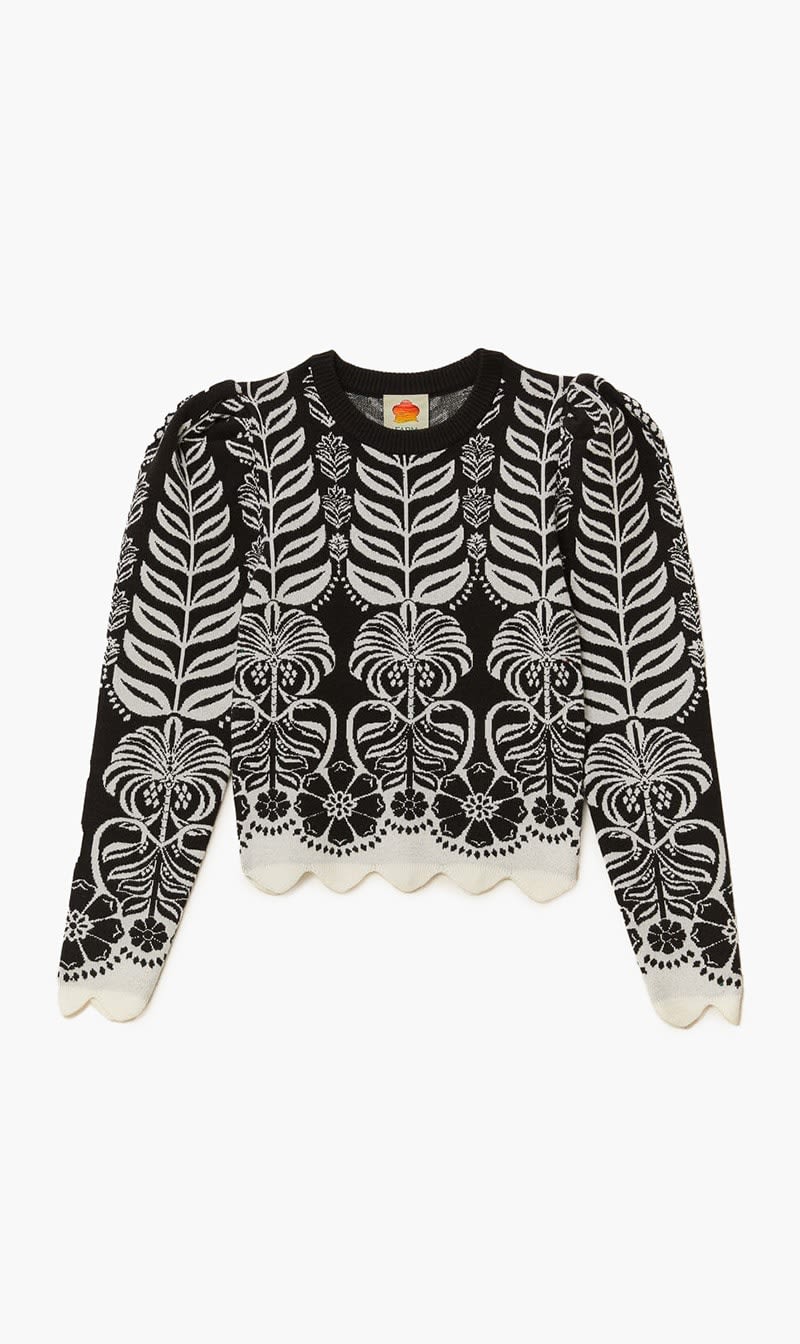 

Farm Rio Black Ainika Tropical Splendor Knit Blouse for Women | The Deal Outlet