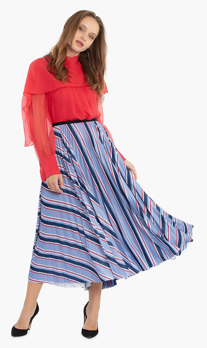 

Striped Pleated Skirt, Blue