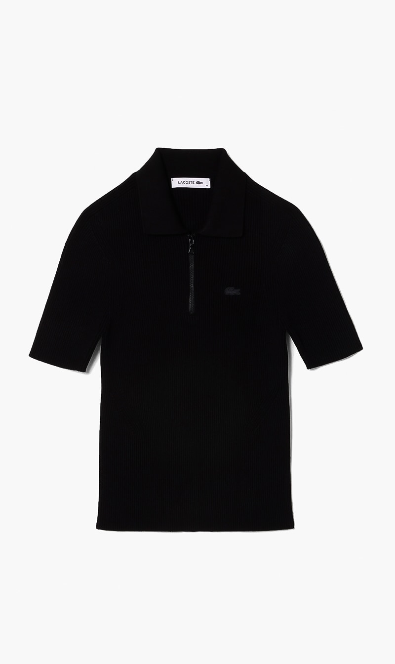 

Lacoste Black Zippered Polo Top for Women | The Deal Outlet